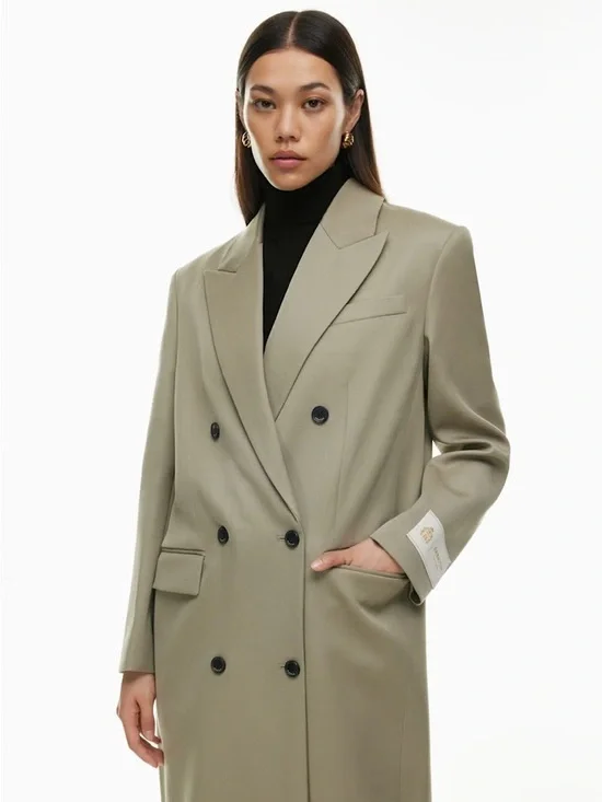 Aritzia Long Double-Breasted Tan Stature Trench Coat (Size S) - Picture 4 of 5